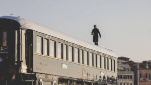 Artist JR revisits a carriage aboard Venice’s legendary Simplon-Orient-Express train